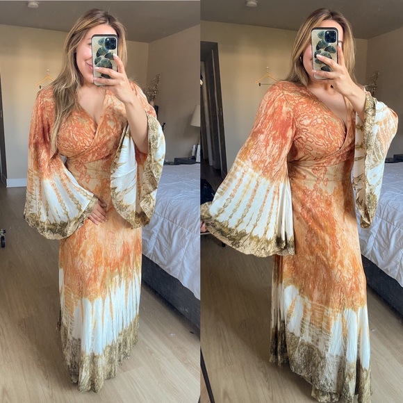 Island Tribe | Bohemian Berkeley Tie Dye Wrap Maxi Dress - One Size - Picture 3 of 7